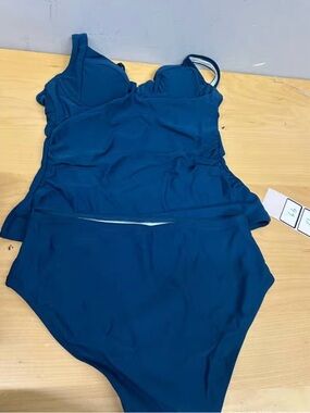 Womens Medium Blue Teal Tankini Set - Supportive Two-Piece Swimwear